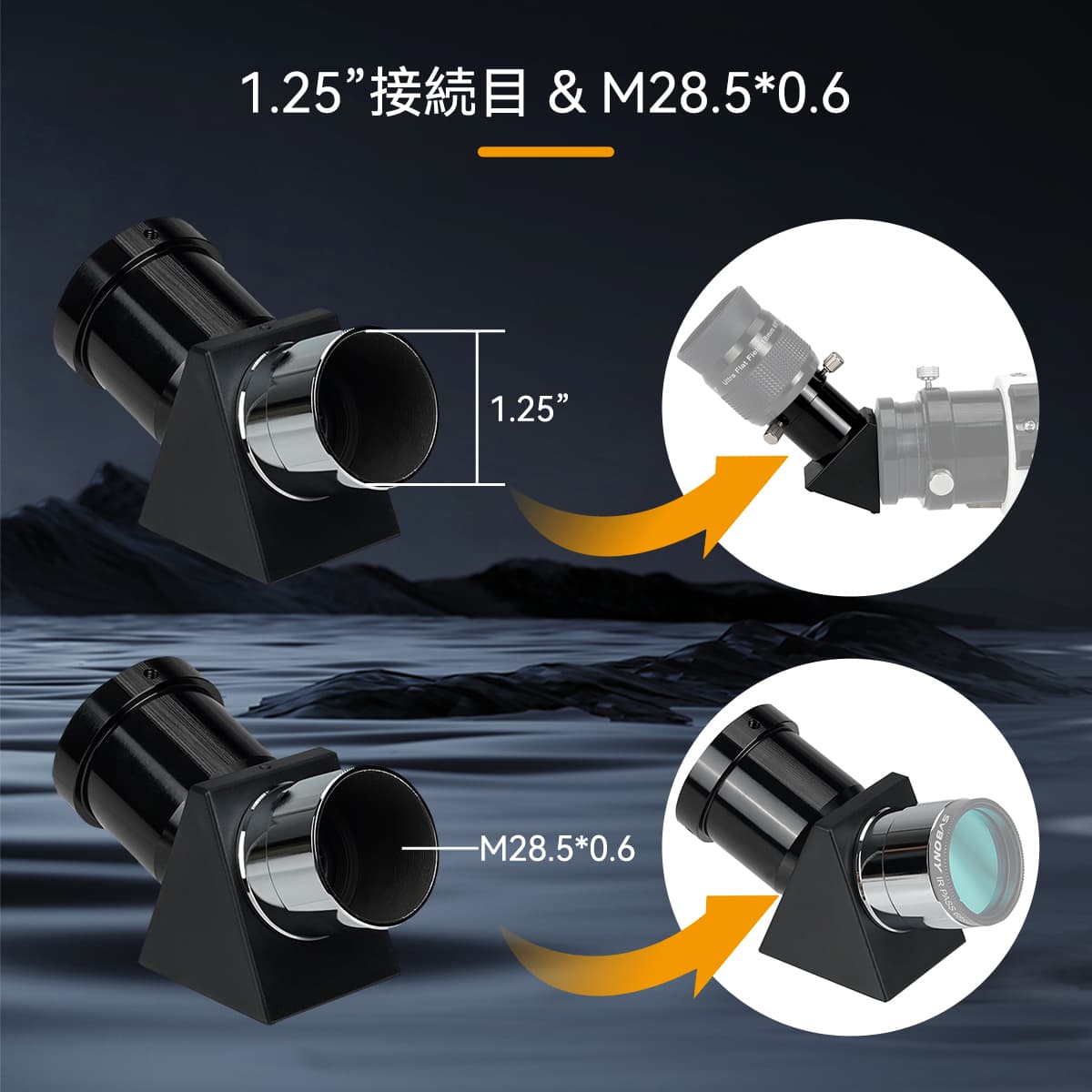 SV221 1.25 インチ 45°正立画像プリズム 天頂ミラー
